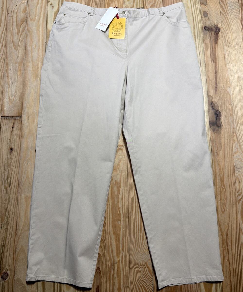 RUBY RD High Rise Beige Chino Pants Straight Leg Plus Size 20W Stretch NWT